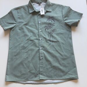 NWT Men's Palm Tree Tropical Plants Summer Hawaiian Shirt Aloha Linen/Poly (G4)
